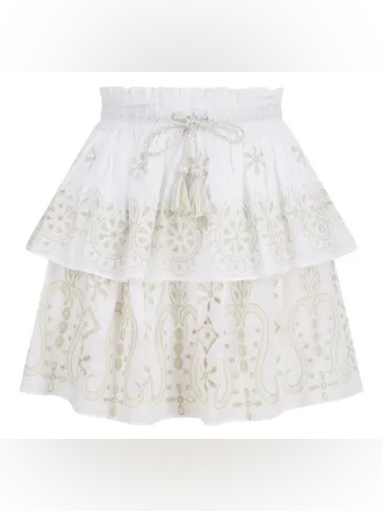 Pranella Co Dresses & Skirts - Pranella Belle Skirt White Gold Embroidered Tassel Mini S/M Boho Festival NWT